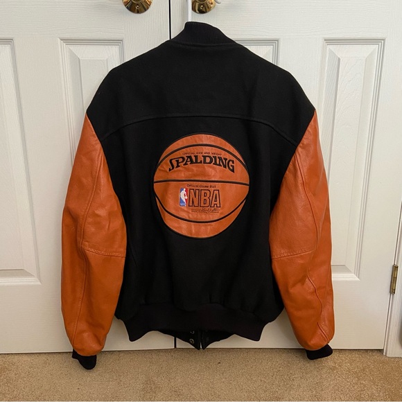 90’s Vintage Spalding Basketball NBA Leather and Wool Varsity Jacket - Picture 2 of 7